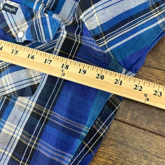 Vintage wrangler western pearl snap shirt size 16.5-35 blue long sleeve XL tail - Picture 5 of 7